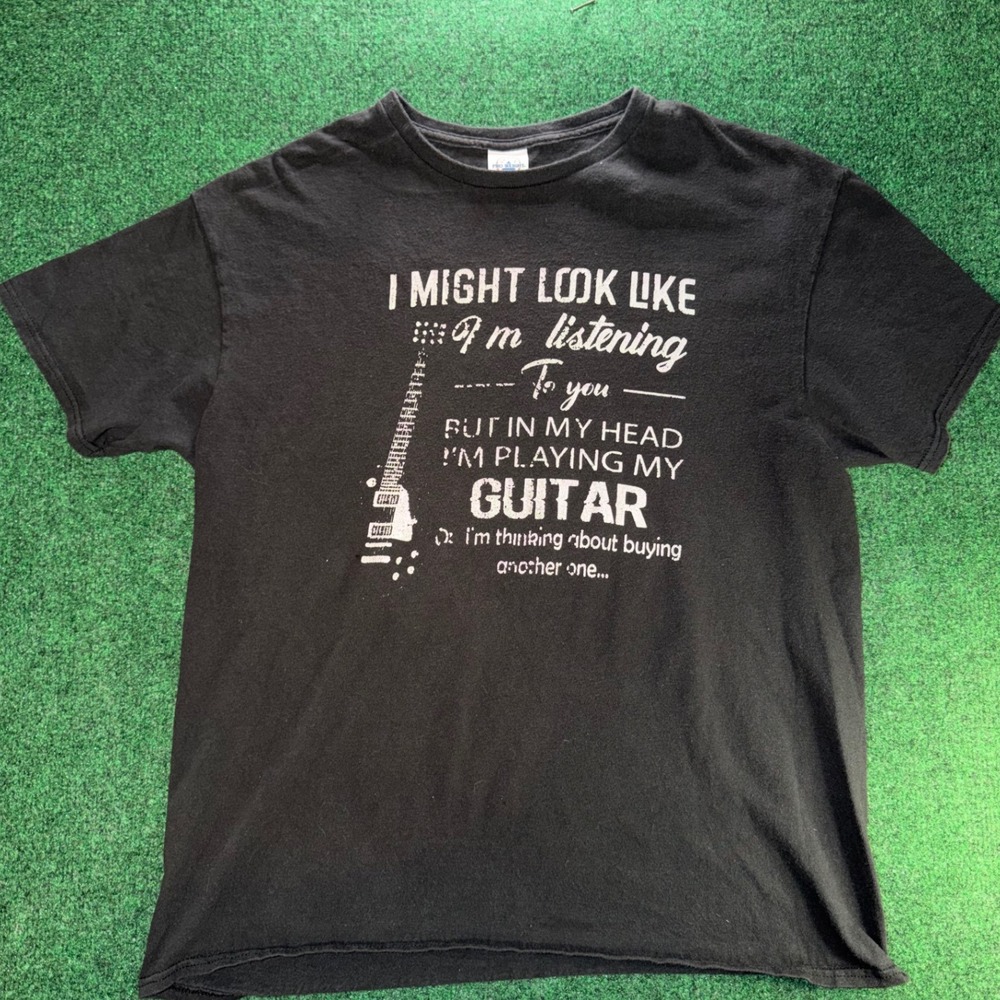Delta Pro Weight Mens Graphic T-Shirt Black Guitar Humor Music Large